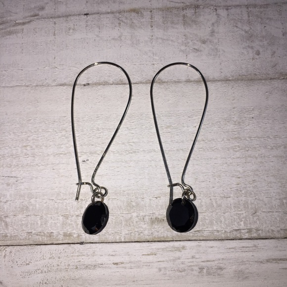 Black Diamond Hoop Earrings - Picture 7 of 8